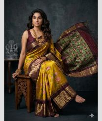 brown colour pochampally ikkat pure silk sarees with All over Printed design