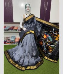 gray colour pochampally ikkat pure silk sarees with All over Pochampally ikkat design