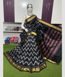 charcoal colour pochampally ikkat pure silk sarees with All over Pochampally ikkat design