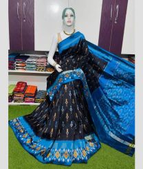charcoal and blue colour pochampally ikkat pure silk sarees with All over Buttas design