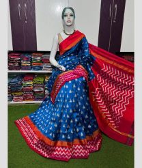 blue colour pochampally ikkat pure silk sarees with All over Buttas design