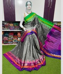 gray colour pochampally ikkat pure silk sarees with All over Buttas design