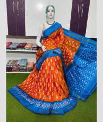 brown and blue colour pochampally ikkat pure silk sarees with All over Buttas design