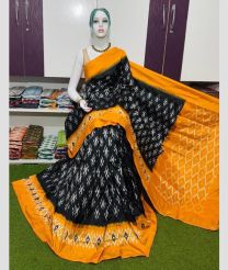 charcoal and yellow colour pochampally ikkat pure silk sarees with All over Buttas design