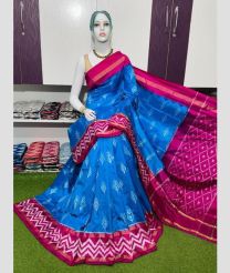 blue and purpel colour pochampally ikkat pure silk sarees with All over Buttas design