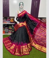 charcoal and magenta colour pochampally ikkat pure silk sarees with All over Printed design