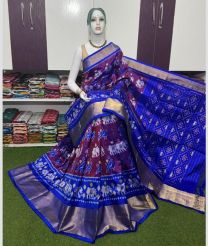 magenta and blue colour pochampally ikkat pure silk sarees with All over Printed design