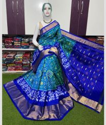 blue colour pochampally ikkat pure silk sarees with All over Printed design