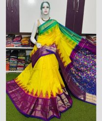 yellow colour pochampally ikkat pure silk sarees with All over Printed design