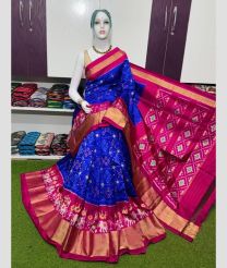 blue and magenta colour pochampally ikkat pure silk sarees with All over Printed design