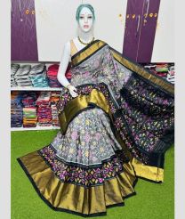 gray colour pochampally ikkat pure silk sarees with All over Printed design