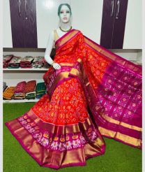 magenta and purple colour pochampally ikkat pure silk sarees with All over Printed design