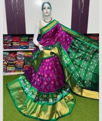 purple and green colour pochampally ikkat pure silk sarees with All over Printed design