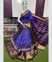 blue and charcoal colour pochampally ikkat pure silk sarees with All over Printed design
