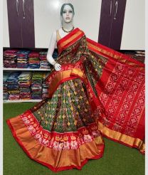 green and magenta colour pochampally ikkat pure silk sarees with All over Printed design