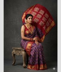 purple and red colour pochampally ikkat pure silk sarees with All over design
