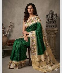 green and pink colour pochampally ikkat pure silk sarees with All over design