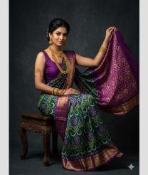 purple and green colour pochampally ikkat pure silk sarees with All over design