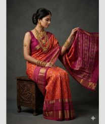 magenta red colour pochampally ikkat pure silk sarees with All over design