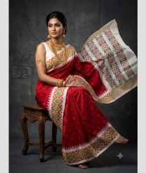 red colour pochampally ikkat pure silk sarees with All over design