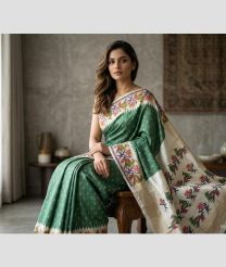 green colour pochampally ikkat pure silk sarees with All over design
