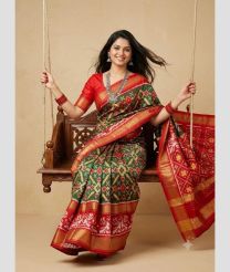 green and magenta red colour pochampally ikkat pure silk sarees with All over design