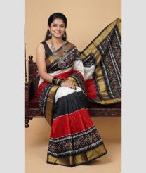 white and black colour pochampally ikkat pure silk sarees with All over design