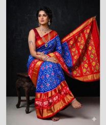 blue and magenta red colour pochampally ikkat pure silk sarees with All over design