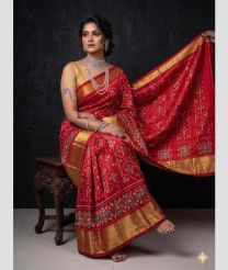 magenta red colour pochampally ikkat pure silk sarees with All over design