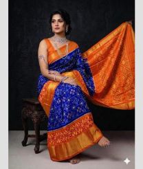 blue and orange colour pochampally ikkat pure silk sarees with All over design