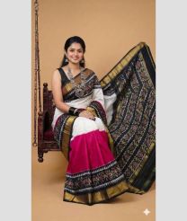 white and magenta red colour pochampally ikkat pure silk sarees with All over design