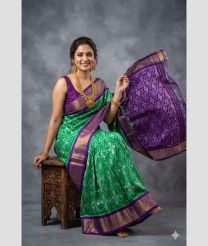 purple and peacock green colour pochampally ikkat pure silk sarees with All over design