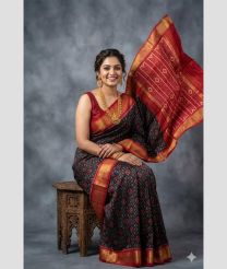 magenta red and block colour pochampally ikkat pure silk sarees with All over design