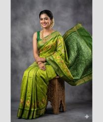 olive green colour pochampally ikkat pure silk sarees with All over design