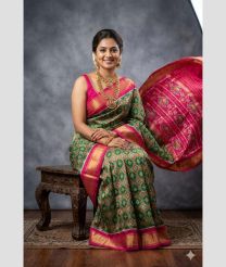grey and green colour pochampally ikkat pure silk sarees with All over design