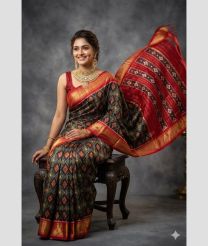 magenta red and dark green colour pochampally ikkat pure silk sarees with All over design