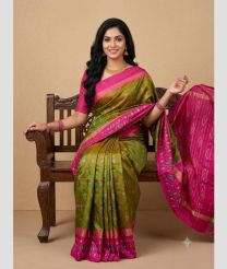 olive green colour pochampally ikkat pure silk sarees with All over design