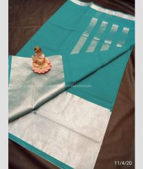 Peacock Green saree with Silver Border color cotton handloom saree with Colourful cotton sarees with Big Silver Border design