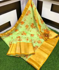Pink with Yellow Border color kuppadam pattu handloom saree with small checks buties saree with contrast pallu and blouse design