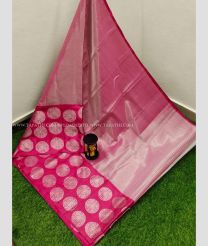 Orange with Pink Pallu color kuppadam pattu handloom saree with silver peacock buta saree design