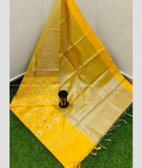 Black with Mango Yellow Border color kuppadam pattu handloom saree with silver peacock buta saree design