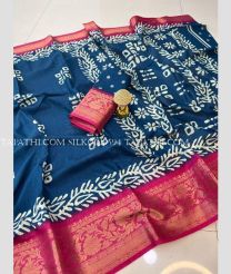 Sapphire blue and Deep Pink silk sarees with Jacquard Border design - SILK0019594