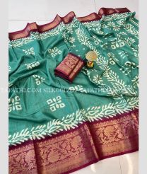 Green and Maroon silk sarees with Jacquard Border design - SILK0019599