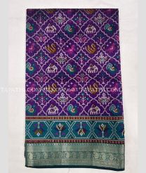 Plum Purple and Teal silk sarees with All over Pochampally design - SILK0019603