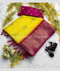 Yellow and Magenta silk sarees with Jacquard Border design - SILK0019632