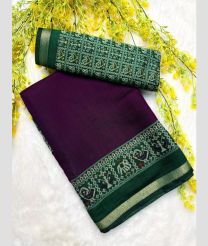 Plum velvet and Green silk sarees with Kalamkari design