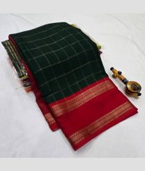 Pine Green and Red silk sarees with All over Checks design