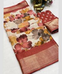 Cream and Chestnut silk sarees with All over Floral Printed design