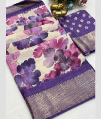 Cream and Purple silk sarees with All over Floral Printed design