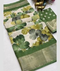 Cream and Green silk sarees with All over Floral Printed design